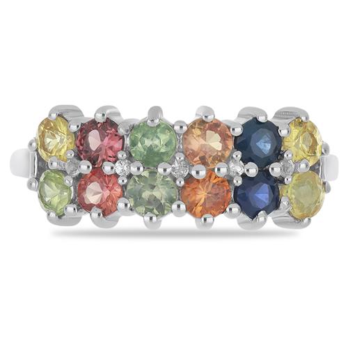 BUY STERLING SILVER MULTI SAPPHIRE GEMSTONE CLUSTER RING IN 925 SILVER 
